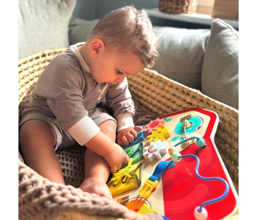 TOOKY TOY Drewniana Tablica Montessori Manipulacyjna Zamki Zębatki Pętle