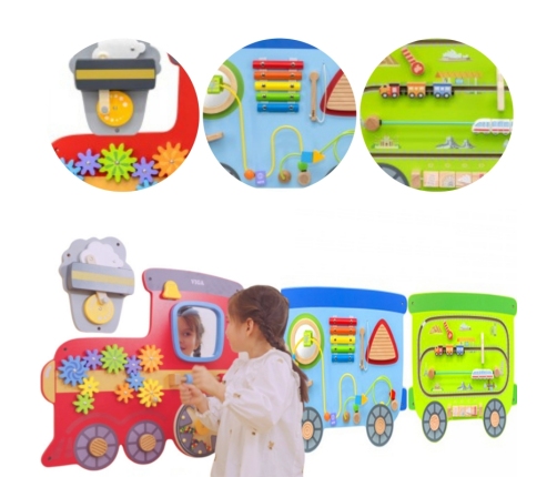 VIGA Drewniana Tablica Sensoryczna-Manipulacyjna EDU Pociąg