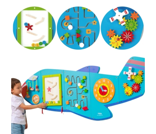 VIGA Drewniana Tablica Sensoryczna Manipulacyjna Samolot Certyfikat FSC Montessori