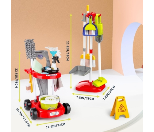 WOOPIE Zestaw do Sprzątania XXL Wózek 3w1 29 el. Czerwony