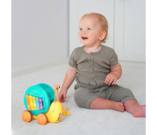 WOOPIE Ślimak do Ciągnięcia 4w1 Cymbałki Zębatki Sensoryczne Wyrzutnia + Małe Autko