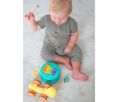 WOOPIE Ślimak do Ciągnięcia 4w1 Cymbałki Zębatki Sensoryczne Wyrzutnia + Małe Autko