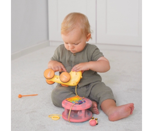 WOOPIE Ślimak do Ciągnięcia 4w1 Cymbałki Zębatki Sensoryczne Wyrzutnia + Małe Autko