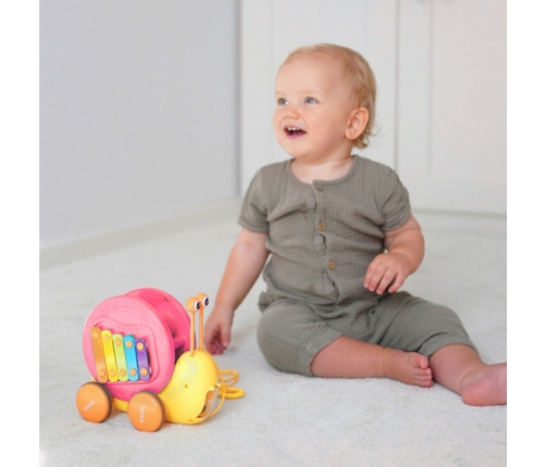 WOOPIE Ślimak do Ciągnięcia 4w1 Cymbałki Zębatki Sensoryczne Wyrzutnia + Małe Autko