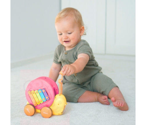 WOOPIE Ślimak do Ciągnięcia 4w1 Cymbałki Zębatki Sensoryczne Wyrzutnia + Małe Autko