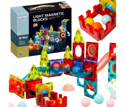 WOOPIE Klocki Magnetyczne Tor Kulkowy Świetlny 75 el.