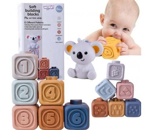 WOOPIE BABY Zestaw Edukacyjna Piramdka Klocki Sensoryczne 2w1 Gryzak Cyferki