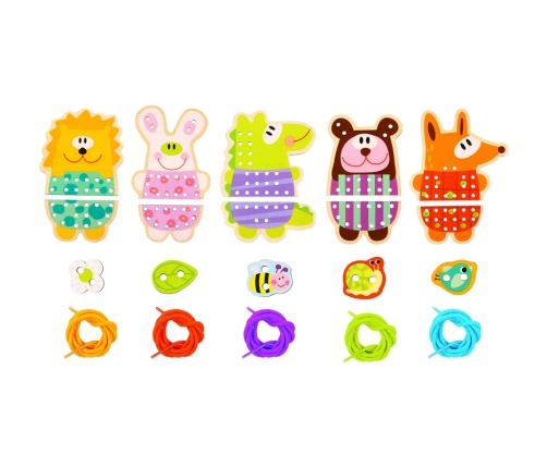 WOOPIE GREEN Drewniana Sznurowanka 5w1 Zwierzątka do Nawlekania