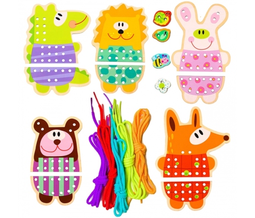 WOOPIE GREEN Drewniana Sznurowanka 5w1 Zwierzątka do Nawlekania