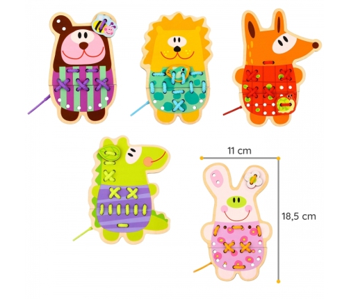 WOOPIE GREEN Drewniana Sznurowanka 5w1 Zwierzątka do Nawlekania