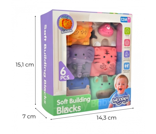 WOOPIE BABY Klocki Sensoryczne Zwierzątka Układanka do Ściskania + Dźwięk 6 el.