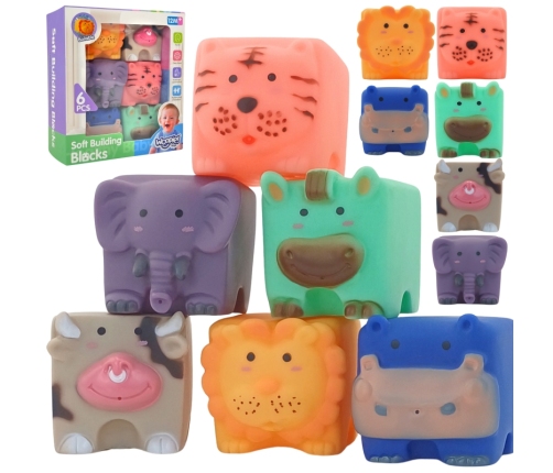 WOOPIE BABY Klocki Sensoryczne Zwierzątka Układanka do Ściskania + Dźwięk 6 el.