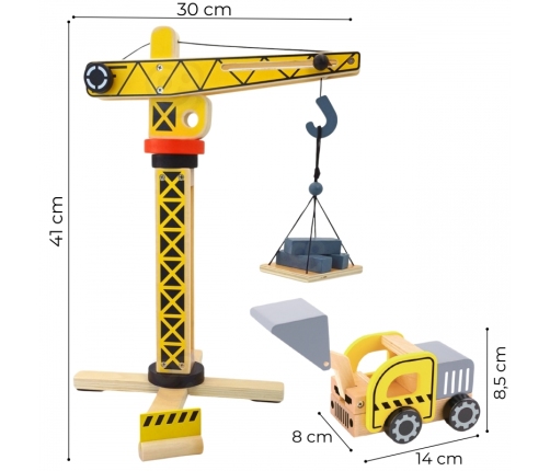 WOOPIE GREEN Drewniany Plac Budowy 5w1 Ruchomy Dźwig XXL Pojazdy Budowlane 13 el. FSC