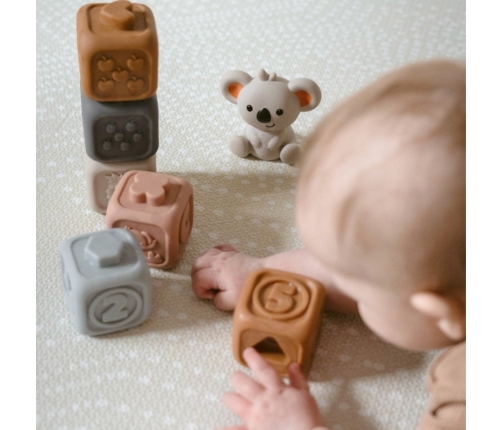 WOOPIE BABY Zestaw Edukacyjna Piramdka Klocki Sensoryczne 2w1 Gryzak Cyferki