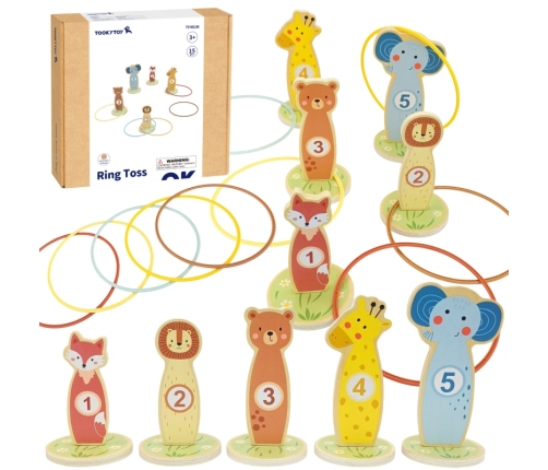 TOOKY TOY Rzut do Celu Drewniana Gra Zręcznościowa Obręcze 15 el.