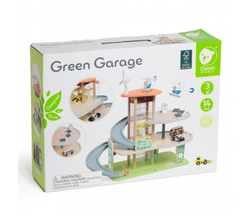 CLASSIC WORLD Drewniany 3 Poziomowy Garaż XL z Windą 