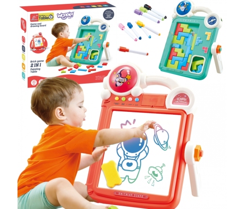 WOOPIE Dwustronna Tablica do Rysowania Gra Tetris 2w1 Pomarańczowa