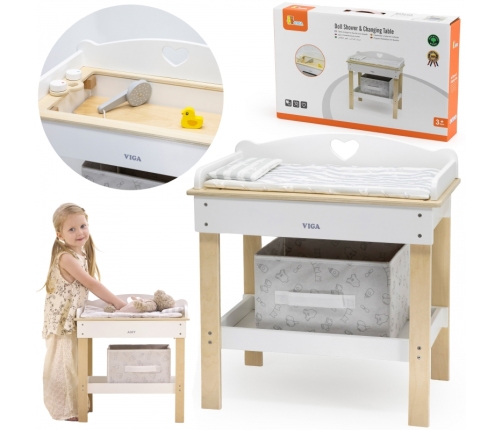 VIGA Drewniany Przewijak 2w1 Wanienka dla Lalek