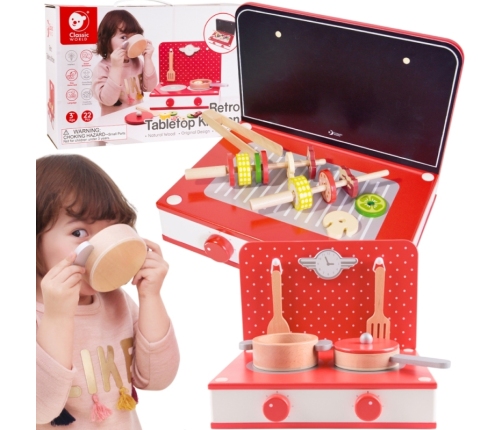 CLASSIC WORLD Drewniana Kuchnia 2w1 Grill + Kuchenka dla Dzieci 22el.