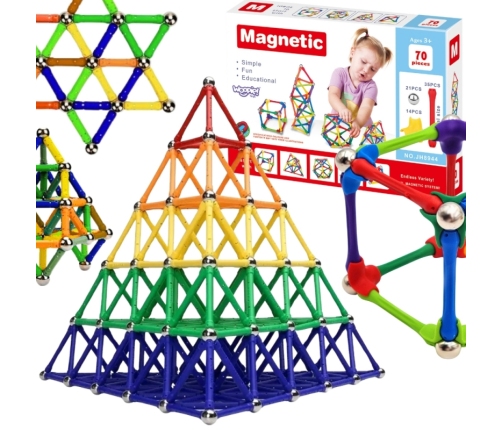 WOOPIE Klocki Magnetyczne Konstrukcyjne Układanka Kreatywna 70 el.
