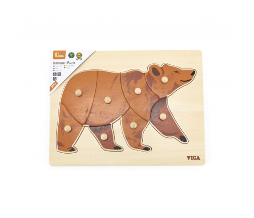 VIGA Drewniane Puzzle Montessori Miś Niedźwiedź z Pinezkami