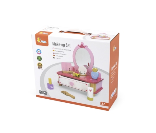 VIGA Drewniana Toaletka Różowa Do Makijażu z Lustrem + Akcesoria