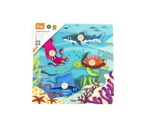 VIGA Drewniane Puzzle z Pinezkami Zwierzęta Morskie Wodne