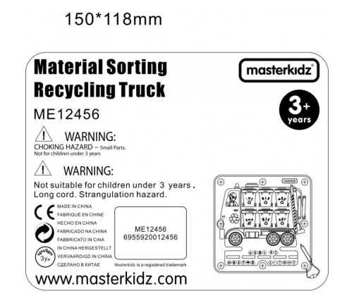MASTERKIDZ Tablica Magnetyczna Segregowanie Odpadów Ciężarówka do Recyklingu Montessori