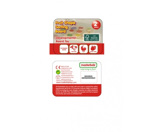 MASTERKIDZ Drewniany Sorter Kształtów Kolorowe Owoce Montessori