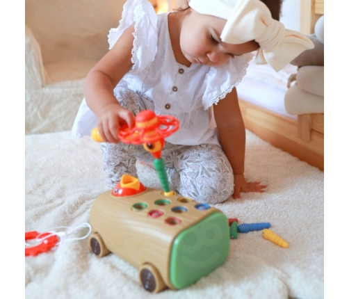 WOOPIE Gra Zręcznościowa Dzięcioł Wbijak Robaków 3w1 Wózek Ciągacz dla Niemowląt