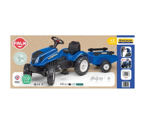 Traktors ar pedāļiem ar piekabi FALK New Holland Blue