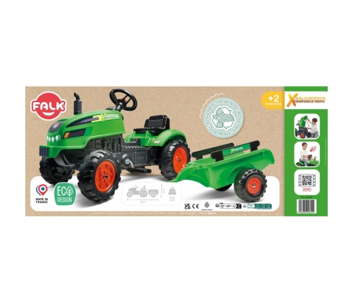 FALK Traktorek X Tractor Zielony z Przyczepką Klakson od 2 Lat