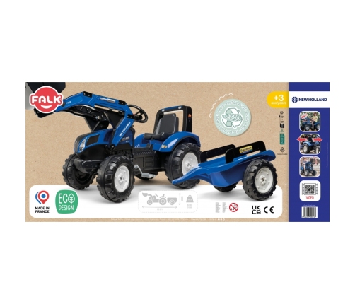 Трактор с педалями с ковшом и прицепом FALK New Holland Blue