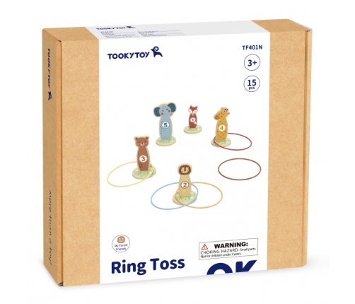 TOOKY TOY Rzut do Celu Drewniana Gra Zręcznościowa Obręcze 15 el.