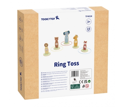 TOOKY TOY Rzut do Celu Drewniana Gra Zręcznościowa Obręcze 15 el.