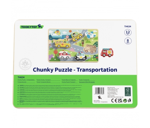 Tooky Toy Drewniane Puzzle Montessori Pojazdy Samochody Samolot Statek Miasto Dopasuj Kształty