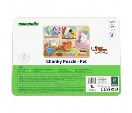 Tooky Toy Drewniane Puzzle Montessori Zwierzątka Dom Dopasuj Kształty