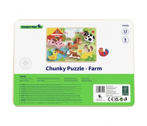 Tooky Toy Drewniane Puzzle Montessori Zwierzątka Farma Dopasuj Kształty