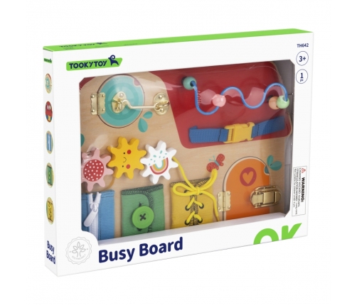 TOOKY TOY Drewniana Tablica Montessori Manipulacyjna Zamki Zębatki Pętle