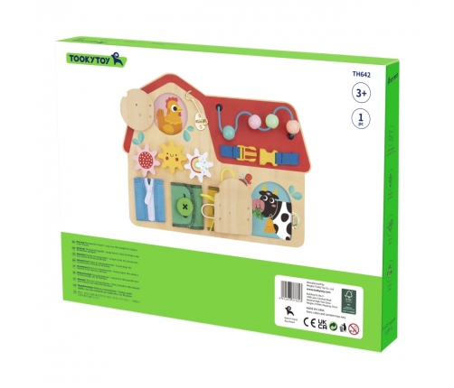 TOOKY TOY Drewniana Tablica Montessori Manipulacyjna Zamki Zębatki Pętle