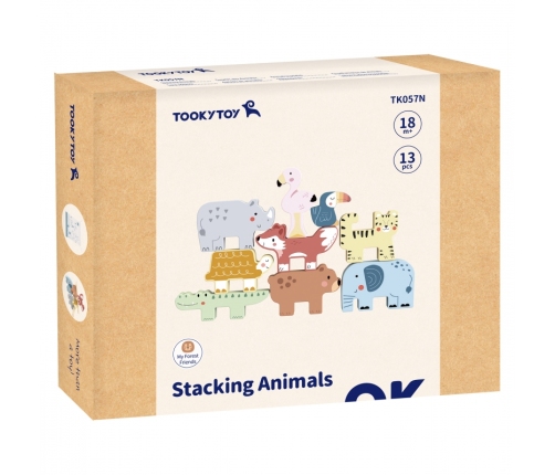 TOOKY TOY Drewniane Klocki Układanka Zwierzątka Montessori 9 el.