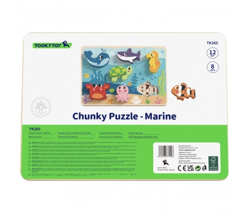 TOOKY TOY Drewniane Puzzle Montessori Świat Morza Rybki Żółwik Kształty