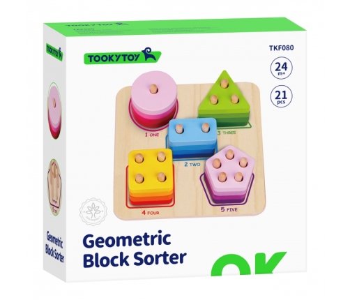 TOOKY TOY Drewniany Sorter Geometryczny Nauka Kształtów Liczenia