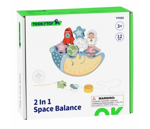 TOOKY TOY Kosmiczny Śpiący Księżyc Balansująca Układanka Drewniana Nawlekanka Montessori