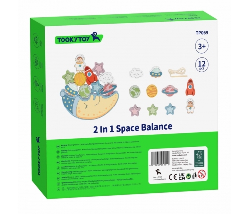 TOOKY TOY Kosmiczny Śpiący Księżyc Balansująca Układanka Drewniana Nawlekanka Montessori