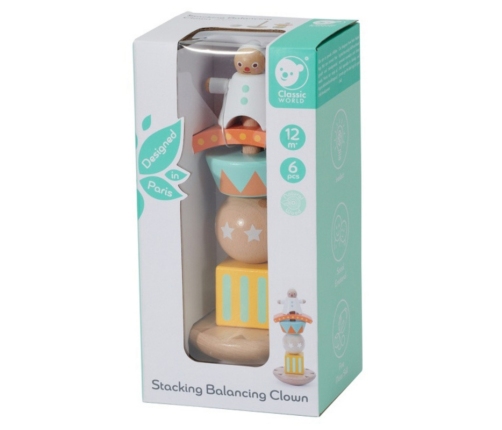 CLASSIC WORLD Drewniana Układanka Piramidka Klocki Balansujący Wesoły Klaun