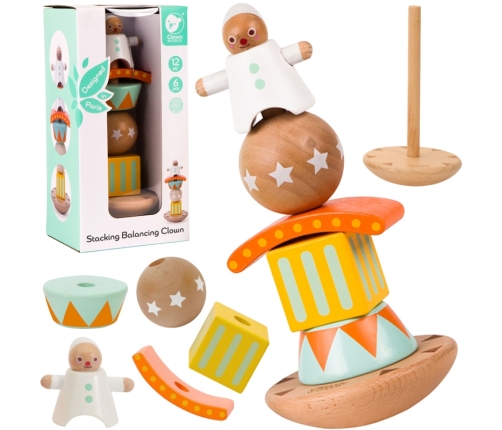 CLASSIC WORLD Drewniana Układanka Piramidka Klocki Balansujący Wesoły Klaun