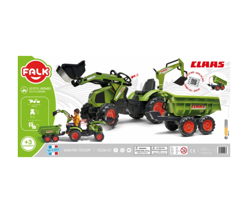 FALK Traktor CLAAS na Pedały z Przyczepą, Łyżką i Spychaczem od 3 Lat