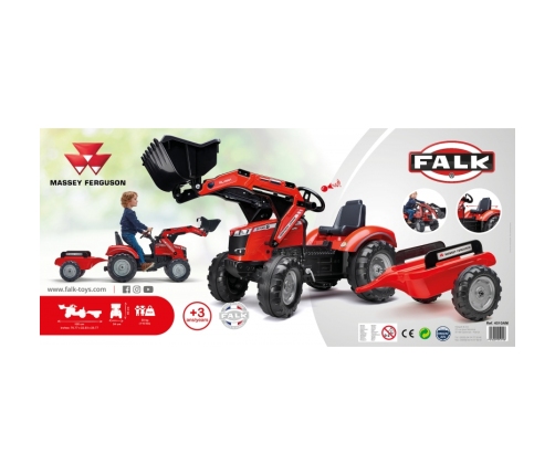 Traktors ar pedāļiem ar kausu un piekabi FALK Massey Ferguson Red