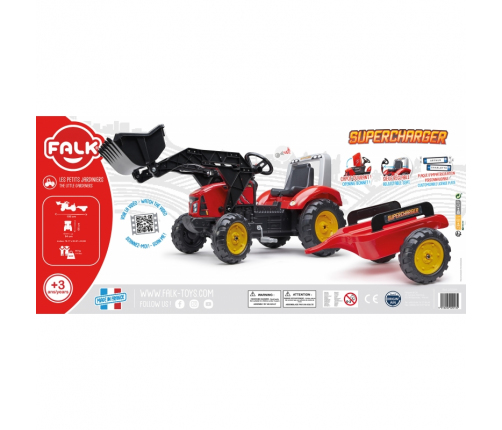 Трактор с педалями с ковшом и прицепом FALK Red Supercharger